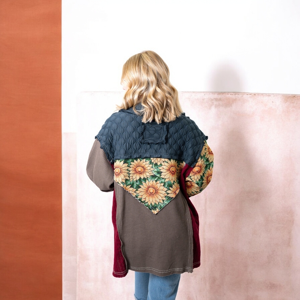 POL Multicolor Patchwork Pea Coat NWT - image 2